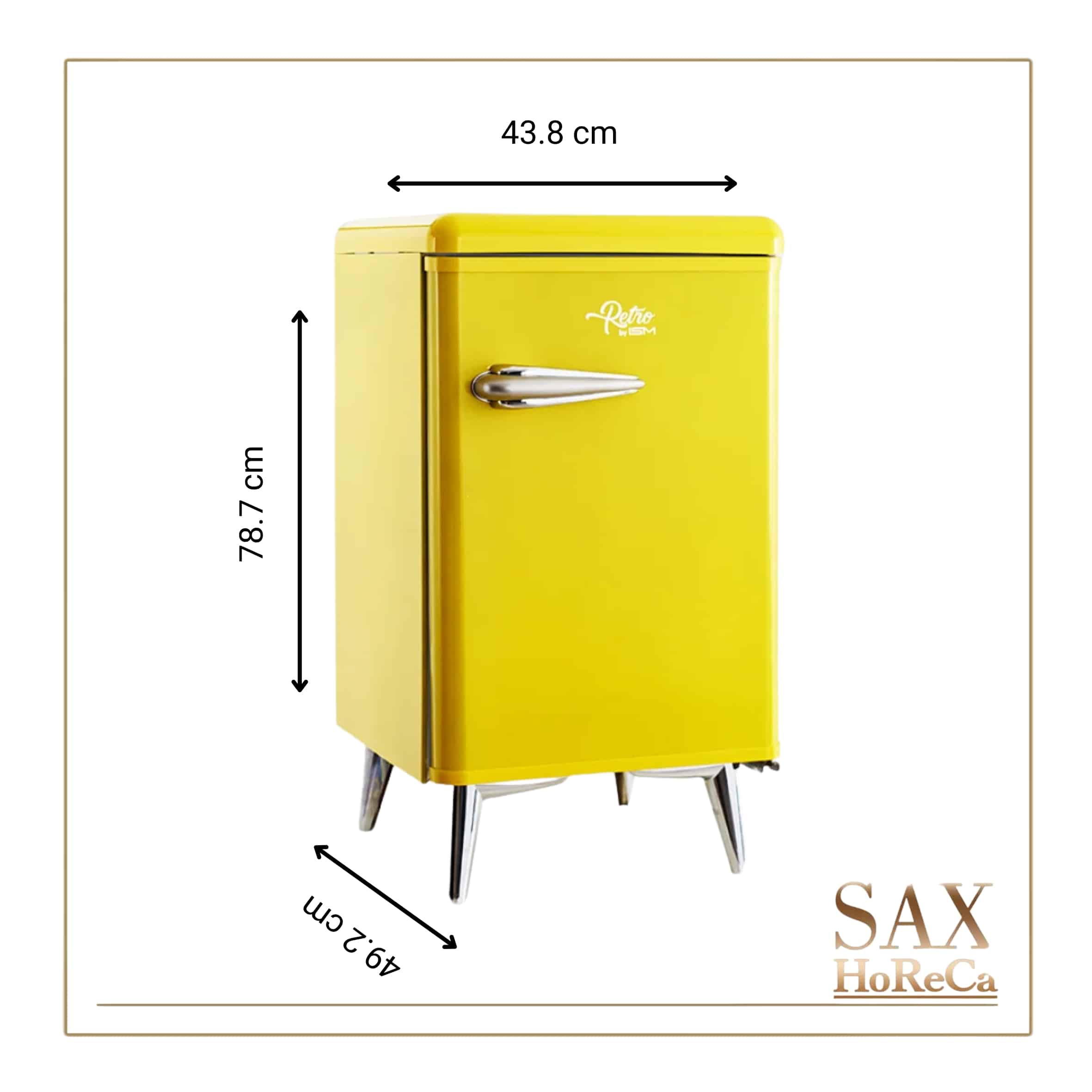 Retro-mini-bar-zuti-dimenzije Primer kombinacije za mini bar: 2 flaše od 1L u vratima 6 limenki na polici 4 čokoladice ili energetske grickalice male flašice i pakovanja na dnu