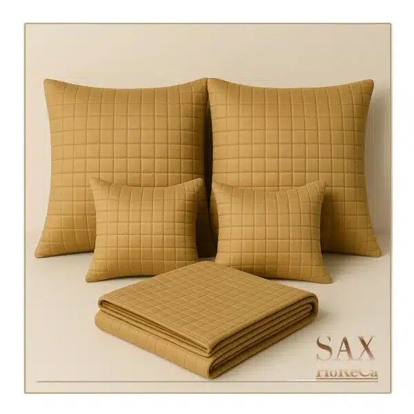Dekorativni set za krevet sa 2 jastuka 40x40 cm, dve jastučnice 60x80 cm, prekrivačem za krevet 150x150 cm, napravljeni od 100% pamuk satena.